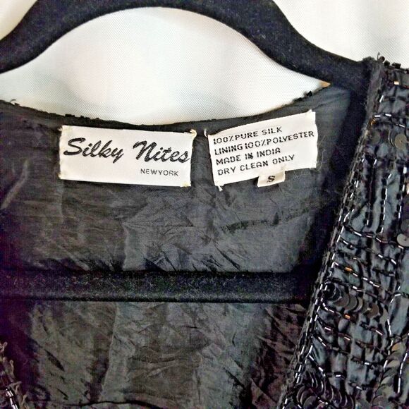 Vintage Women's Vest Silk Beaded & Sequin Black Event Classic Elegance Small - Picture 4 of 4